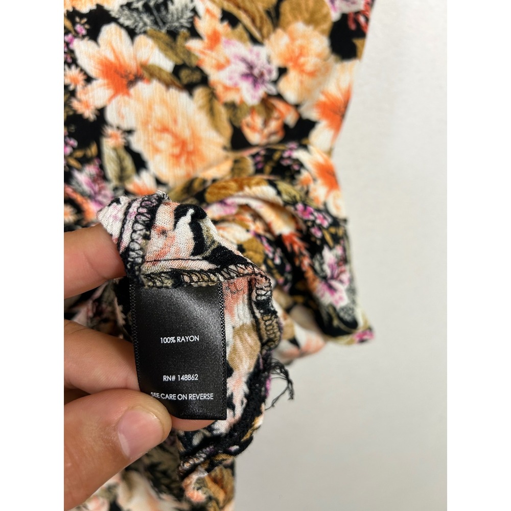 Cottagecore Torrid Womens 2X Black Orange Floral V-Neck Rayon Tank Top Blouse - Picture 6 of 9